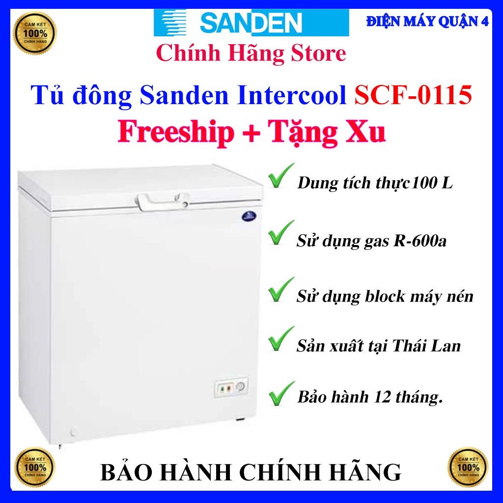 Tủ đông Sanden Intercool 100 Lít SCF-0115, Bảo hành chính hãng