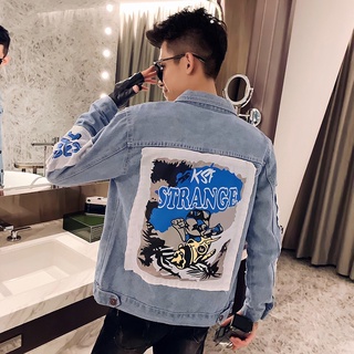 Áo khoác jean nữ nam basic unisex phối in hình sau lưng - áo khoác bò