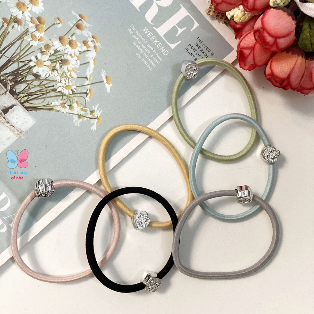 Dây cột tóc thun màu đính hột tim - DBT15