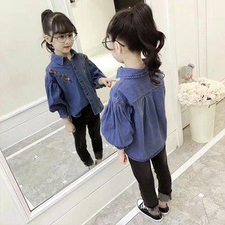 Sơ mi bé gái form Lớn tay phồng thêu hoa nhí cho bé từ 32 kg đến 42 kg chất shop đẹp 01549