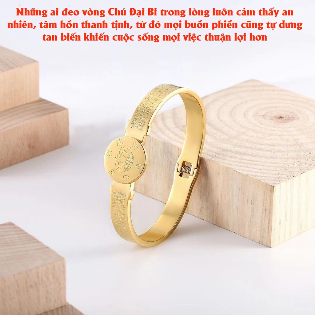 Vòng tay nam nữ titan khắc chú đại bi mix hoa sen phong thủy dạng tròn cao cấp sáng đẹp mang lại bình an may mắn tài lôc