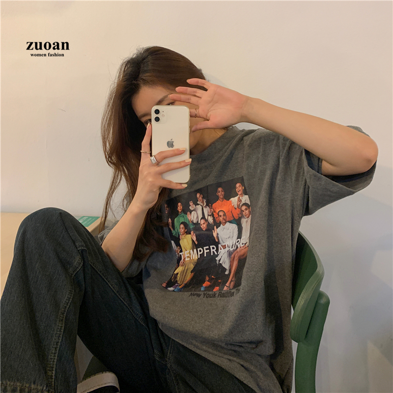 SUXI Áo thun lửng tay ngắn in họa tiết hình ảnh cổ điển dành cho bạn nữ