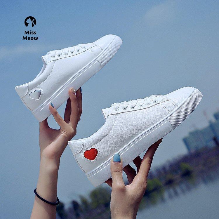 Miss meow Mùa thu năm 2021 phiên bản mới của Hàn Quốc giày trắng nhỏ thể thao giản dị mũi tròn trong thời trang đơn
