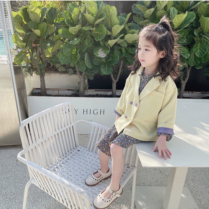 Set Áo Khoác Màu Trơn + Đầm Hoa Thời Trang Cho Bé Gái