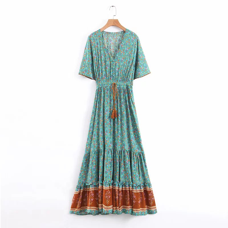 Đầm maxi họa tiết bohemian thương hiệu châu Âu có 3 màu cực đẹp