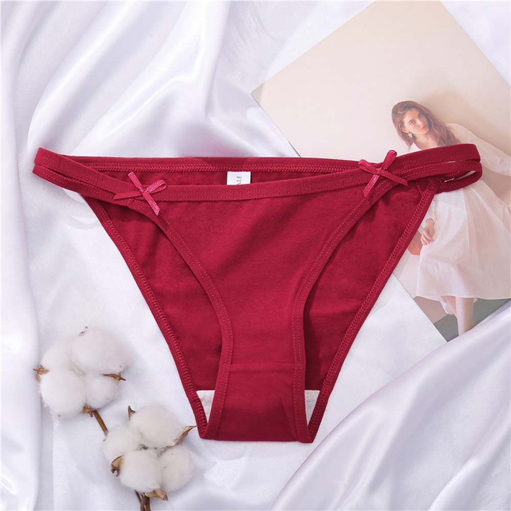 Bộ Quần Lót Cotton Không Đường May Lưng Thấp Đính Nơ Màu Trơn Thoáng Khí Gợi Cảm Cho Nữ