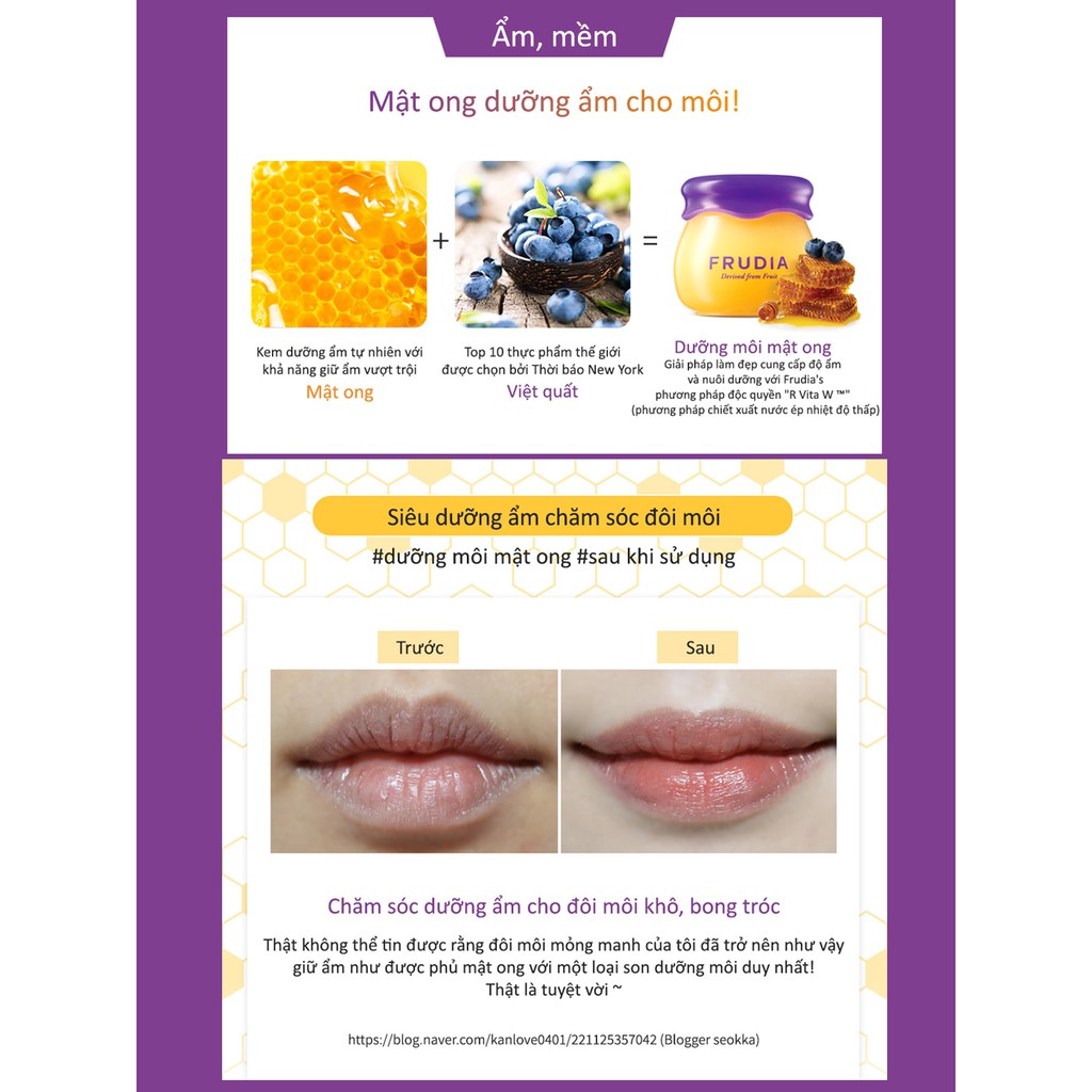 [TẶNG 88K]Son Dưỡng Môi Chiết Xuất Việt Quất Frudia Blueberry Hydrating Honey Lip Balm 10g