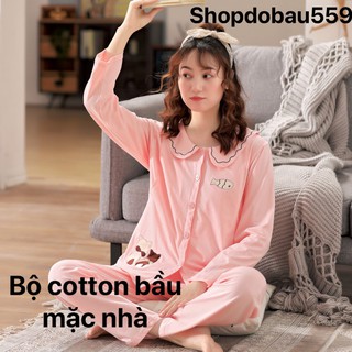 Bộ bầu và sau sinh chất cotton thêu hình ngộ nghĩnh mặc THU ĐÔNG cho mẹ bầu từ 45- 65kg