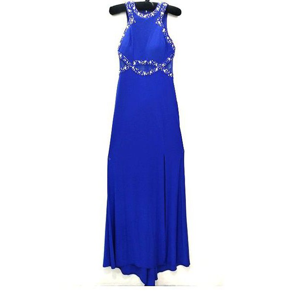 Đầm dạ hội Morgan & Co ngực viền xoàn phối xẻ tà màu xanh coban siêu sang 12454 ( TH8729 )