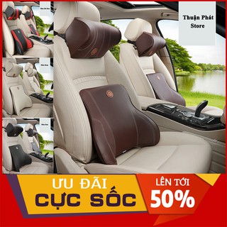 Bộ gối tựa đầu và tựa lưng ô tô cao su non đúc nguyên khối bọc da cao cấp cho xe hơi siêu đàn hồi