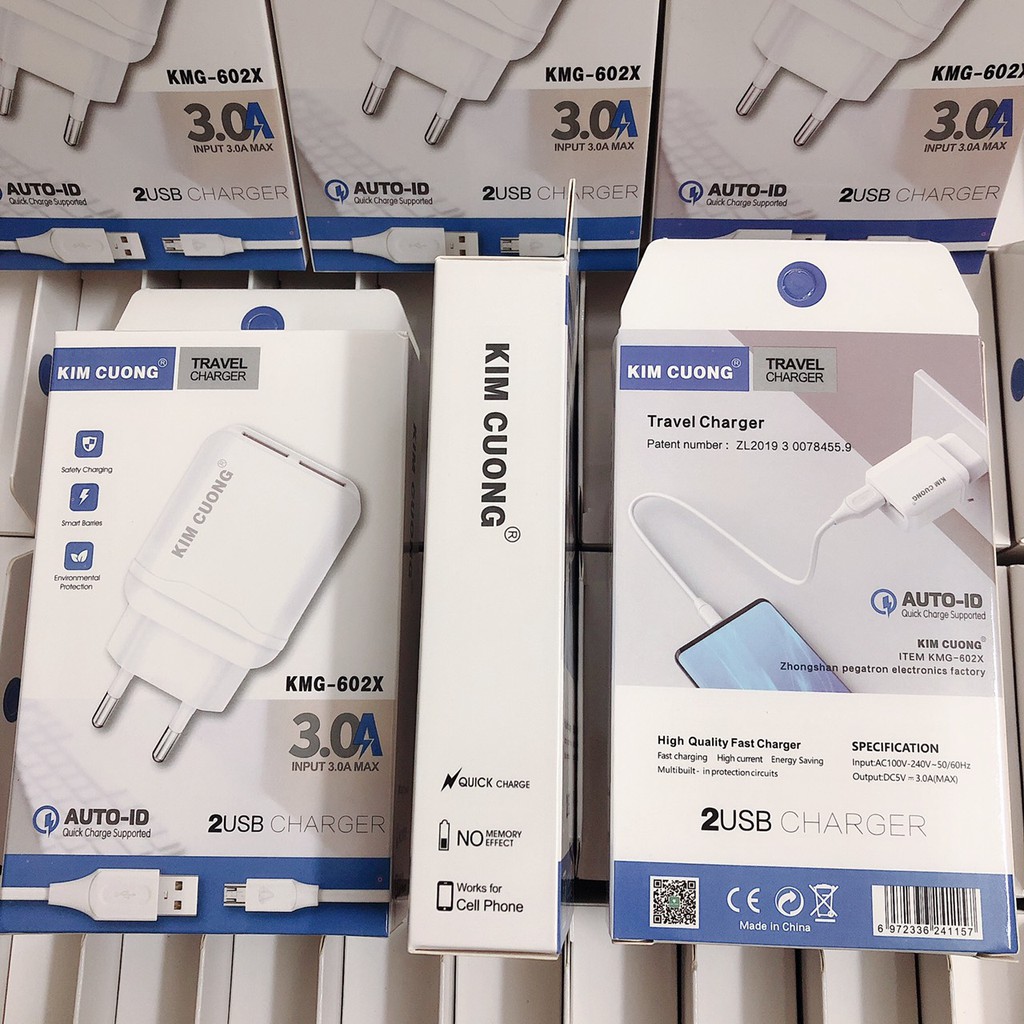 Củ sạc nhanh iPhone/Samsung 2 cổng sạc 3.0A + kèm cáp Micro USB 602X - Việt Linh Store