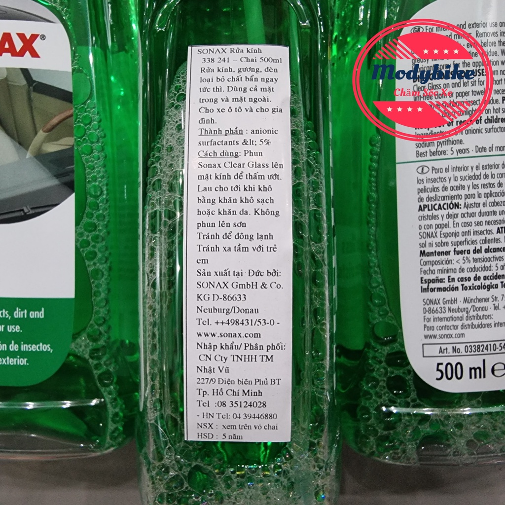 Chai xịt vệ sinh làm sạch và trong kính lái Sonax Clear Glass 338241 500ml