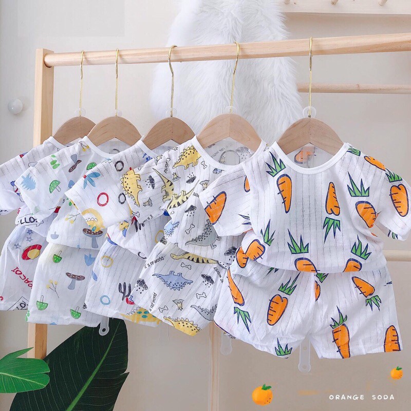 Bộ ngắn tay cho bé trai bé gái từ sơ sinh đến 16kg chất cotton giấy