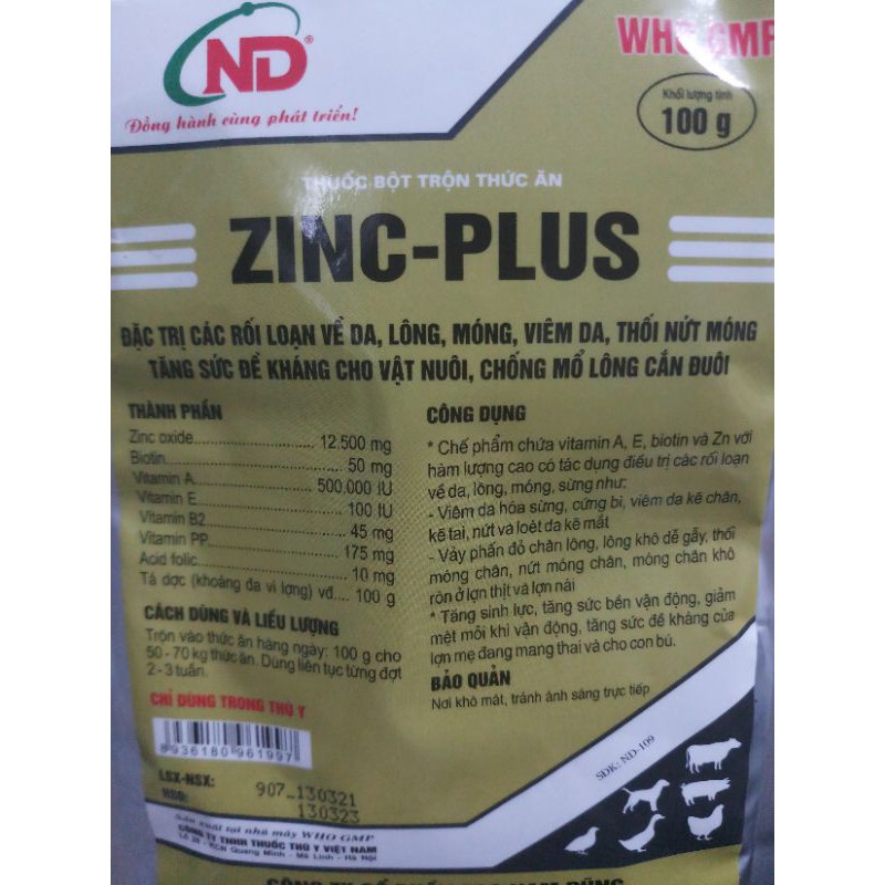 Z.inc Plus 100 gram mổ lông, cắn đuôi, v.iêm da hsd 13/03/2023