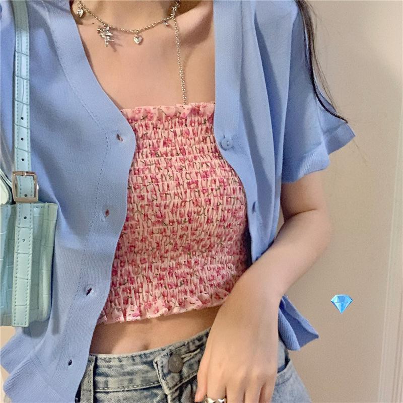 New sexy pleated floral suspender vest for women's bottom bra and sleeveless outer wear. | BigBuy360 - bigbuy360.vn