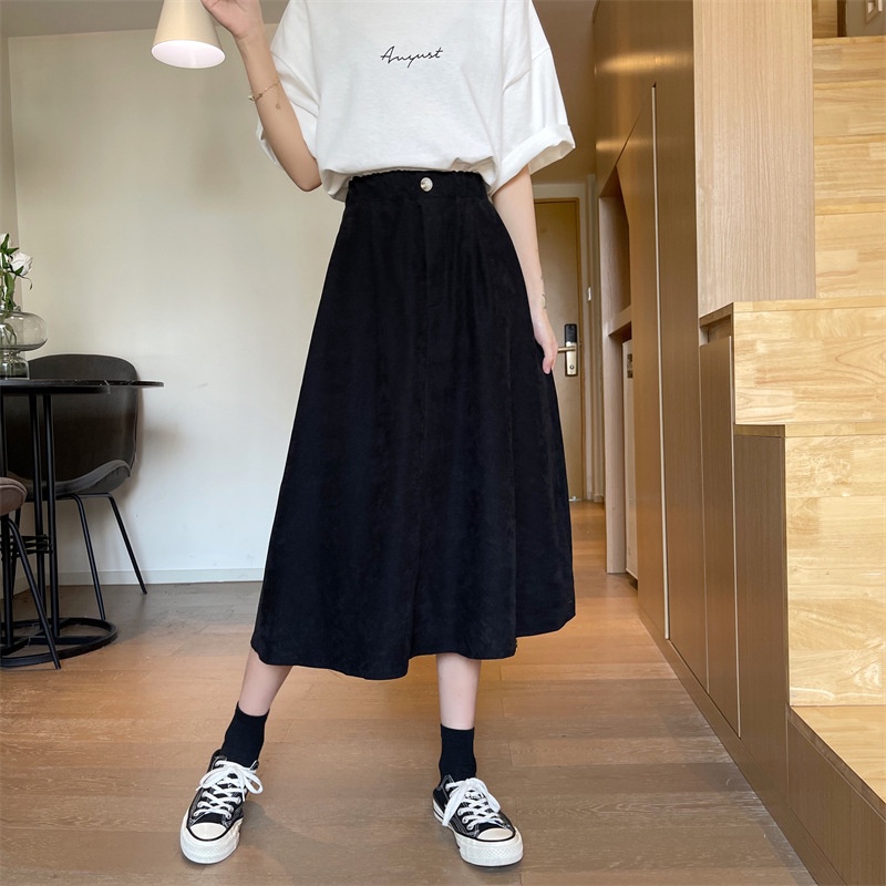 IELGY Chân Váy Dài Lưng Cao Màu Sắc Đơn Giản Phong Cách Hàn Quốc Cho Nữ
