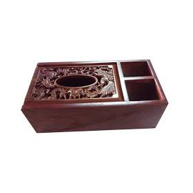 Hộp giấy ăn 3 ngăn gỗ hương, đựng giấy bàn ăn chạm long phụng cao cấp | BigBuy360 - bigbuy360.vn