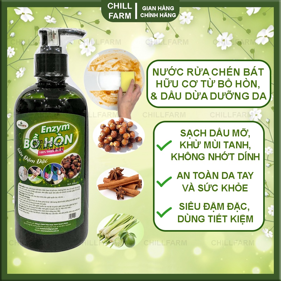 Nước Rửa Chén Bát Hữu Cơ Enzym Bồ Hòn Giữ Da Mềm Mại, Không Kích Ứng, Nước Rửa Chén Bát Hữu Cơ An Toàn Huna's Home500ML