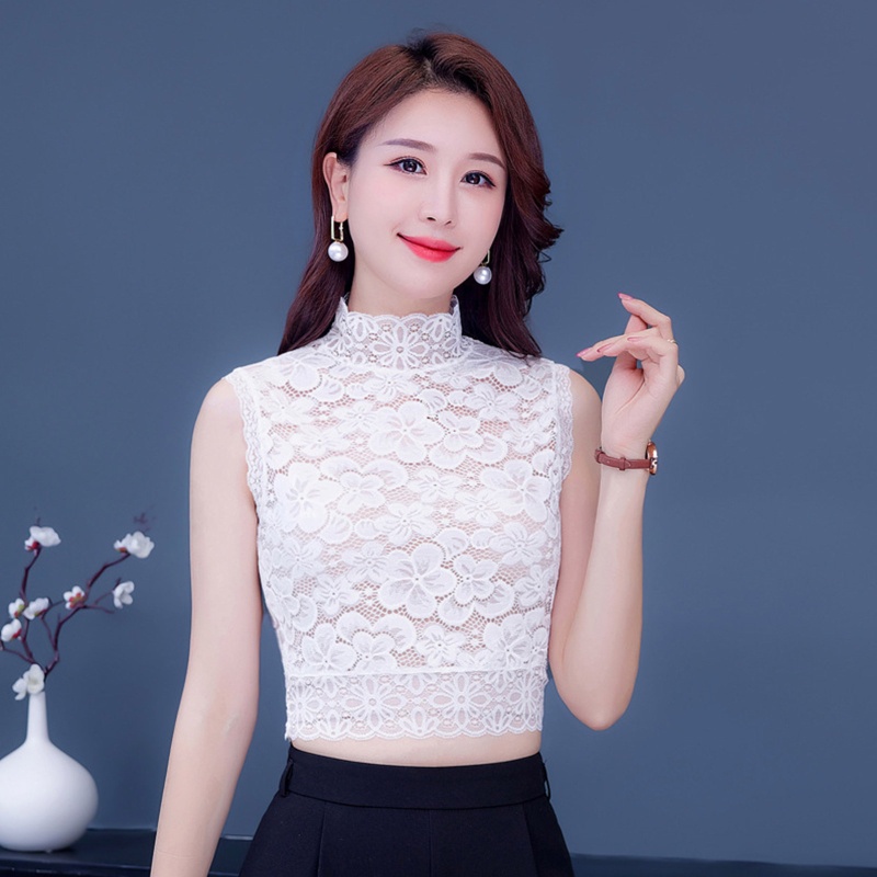 Áo Ren Không Tay Cổ Lọ Màu Trơn In Họa Tiết Hoa Anh Đào Có Thể Tháo Rời Thời Trang Cho Nữ