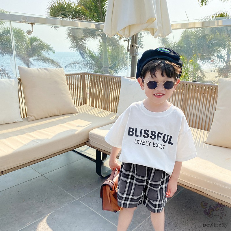 Bộ Áo Thun Ngắn Tay + Quần Ngắn Mùa Hè Cho Bé Trai