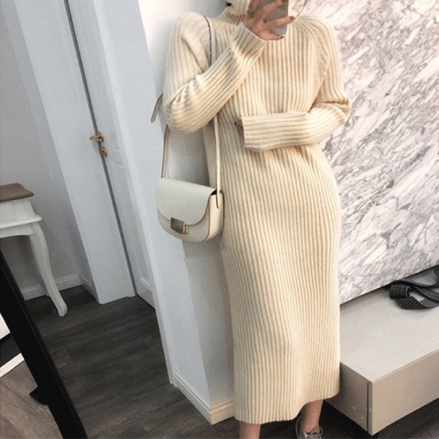 Váy len dáng dài cổ cao—kèm ảnh thật Mã 391