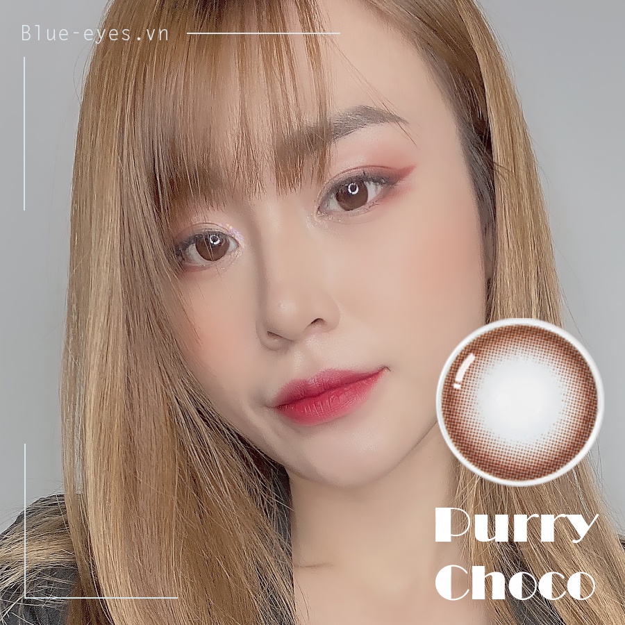 Kính áp tròng cận Blue Eyes - PURRY CHOCO - Lens  giãn nhẹ màu nâu hồng đất -   lens nội địa Hàn