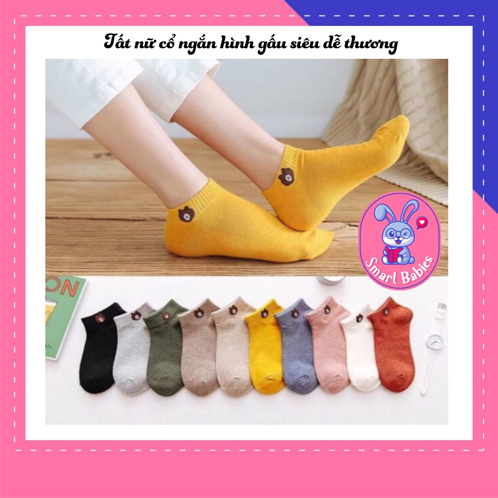 Set 10 đôi tất nữ cổ ngắn gấu brown ngộ nghĩnh đáng yêu kèm túi rút gấu