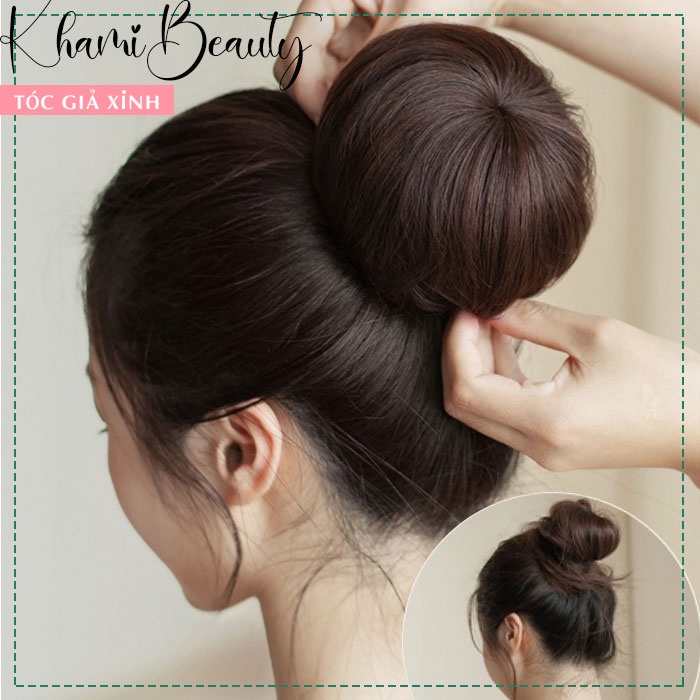 Tóc giả búi củ tỏi Khami Beauty, búi tròn sợi tơ, có dây rút tiện lợi