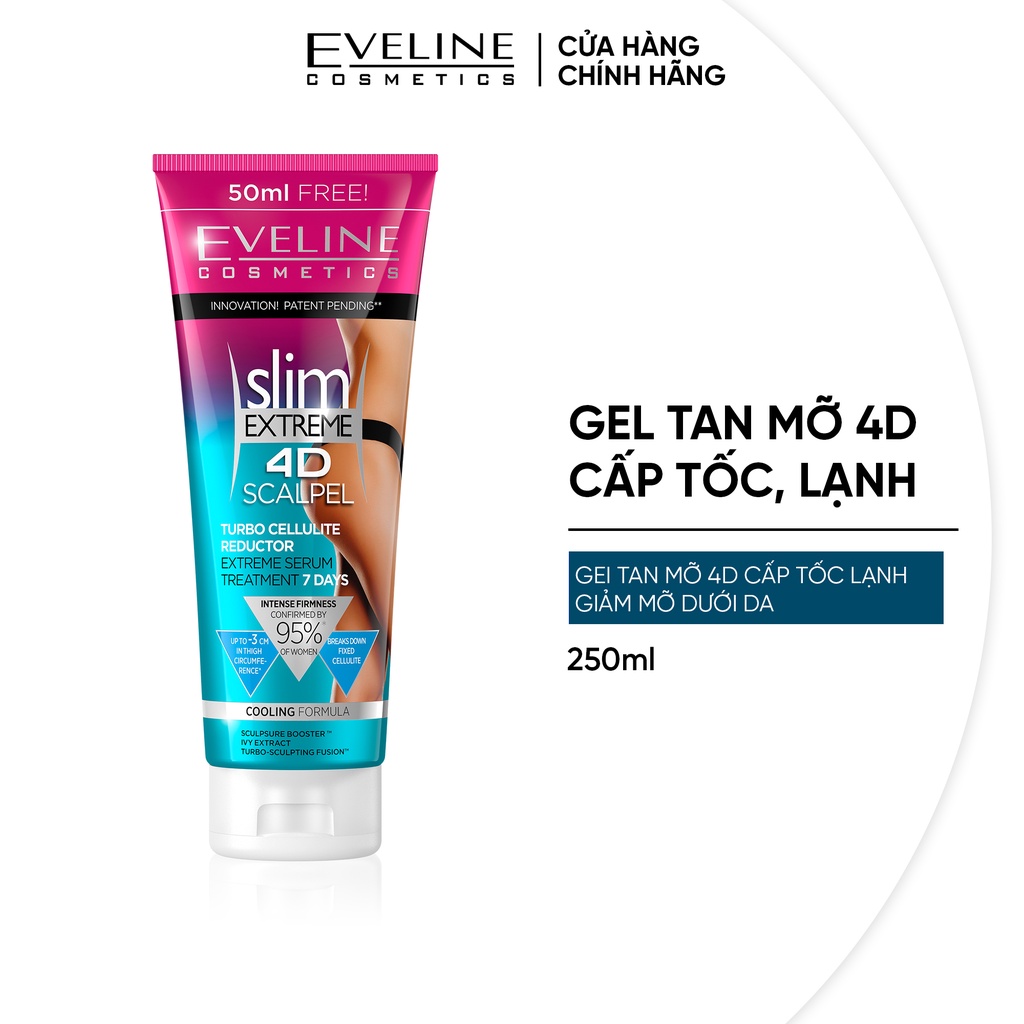 Gel Tan Mỡ Cấp Tốc Slim Extreme 4D EVELINE Lạnh, Giúp Giảm Mỡ Dưới Da Hiệu Quả Tuýp 250ml