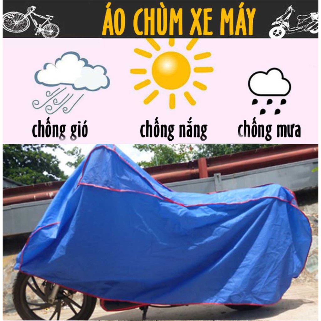 Tấm che Xe Máy Vải Dù Cao Cấp - Áo Trùm Xe Máy Có Chun 2 Đầu Che Nắng Mưa Giữ Xe Luôn Như Mới(2 Mầu Xanh và Xám)