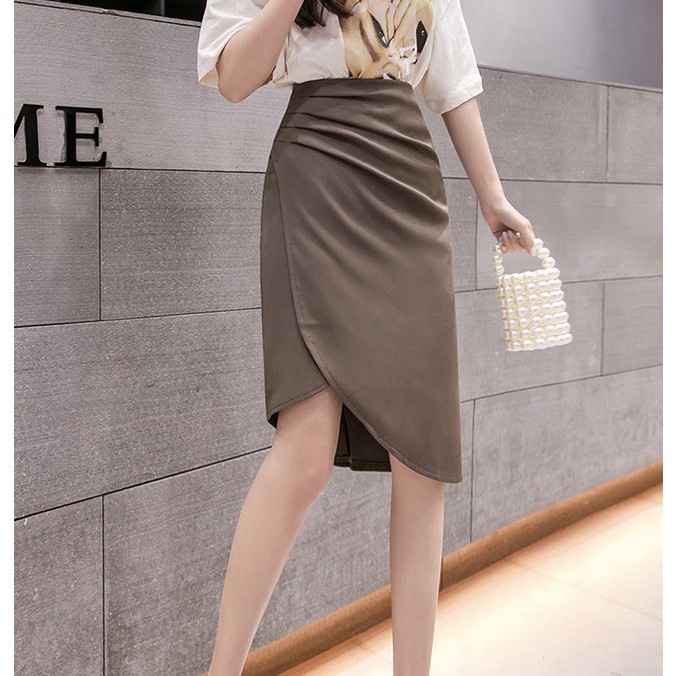 Chân váy Midi dài xẻ tà nhún eo giấu bụng phong cách sang trọng có bigsize Mely's Fashion CV21 | BigBuy360 - bigbuy360.vn