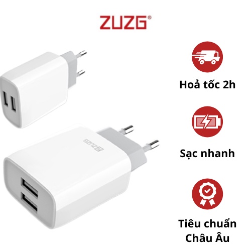 Củ sạc nhanh IPZUZG 2 cổng 2.4A 12w đa năng U37S