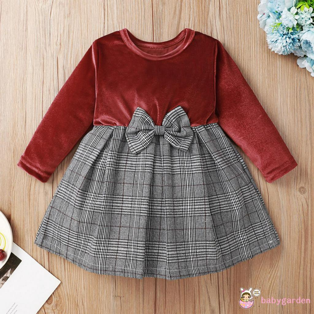 Đầm Công Chúa Tay Dài Cổ Tròn Cho Bé Gái