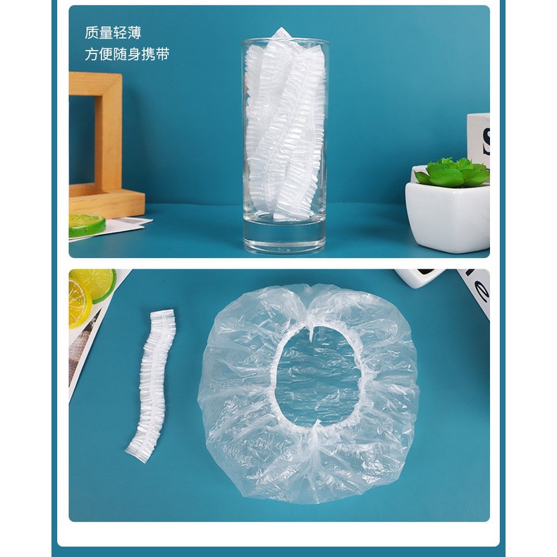 Set 100 Dải Mũ Tắm Bằng Nhựa Pe Dày Dặn Chống Nước Dùng Một Lần Cho Khách Sạn