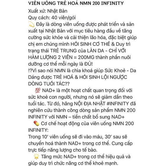 Viên Uống NMN 200 + INFINITY Nhật Bản