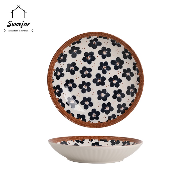 Đĩa Sứ Tròn 8 Inch Phong Cách Nhật Bản Cho Nhà Hàng