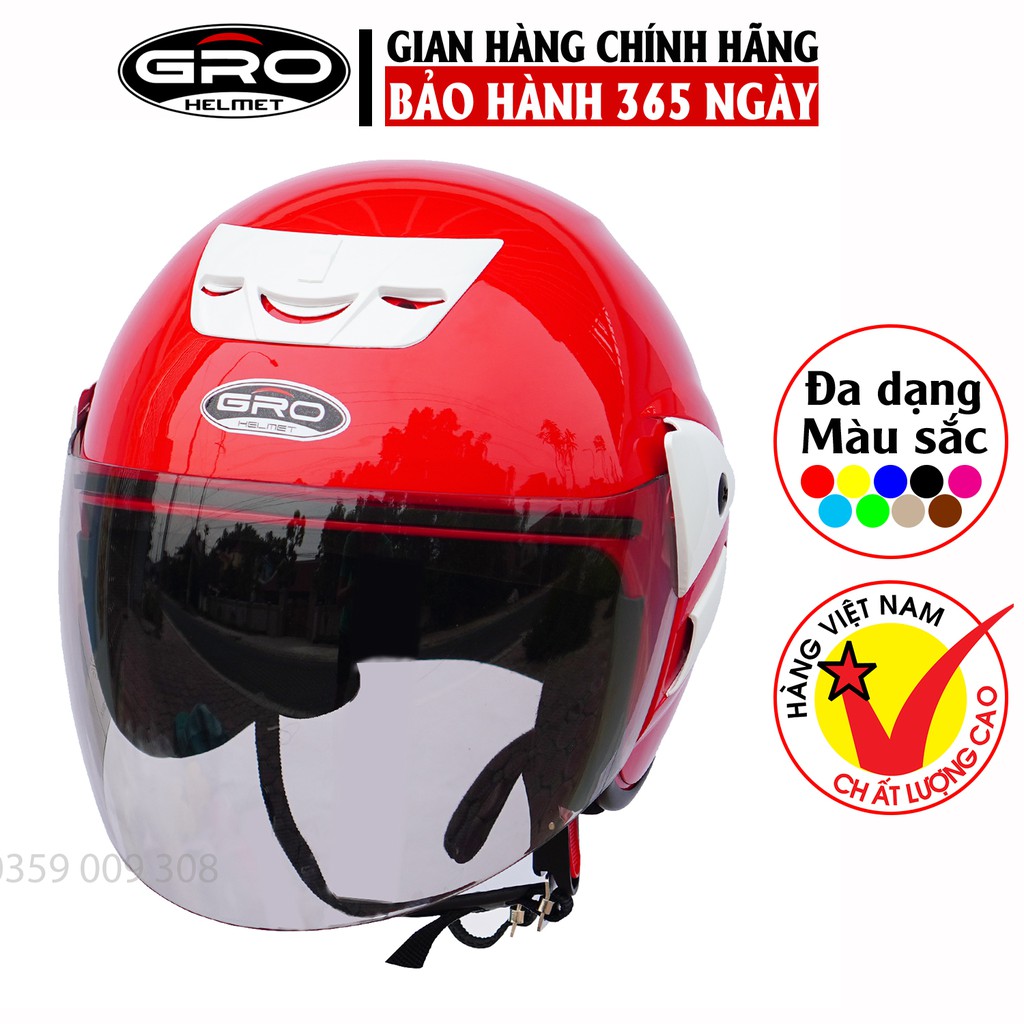 Mũ Bảo Hiểm 3/4 đầu Gro V2 có kính dài, kiểu dáng Honda trẻ trung cho nam và nữ, khóa kim loại chắc chắn - Nhiều màu