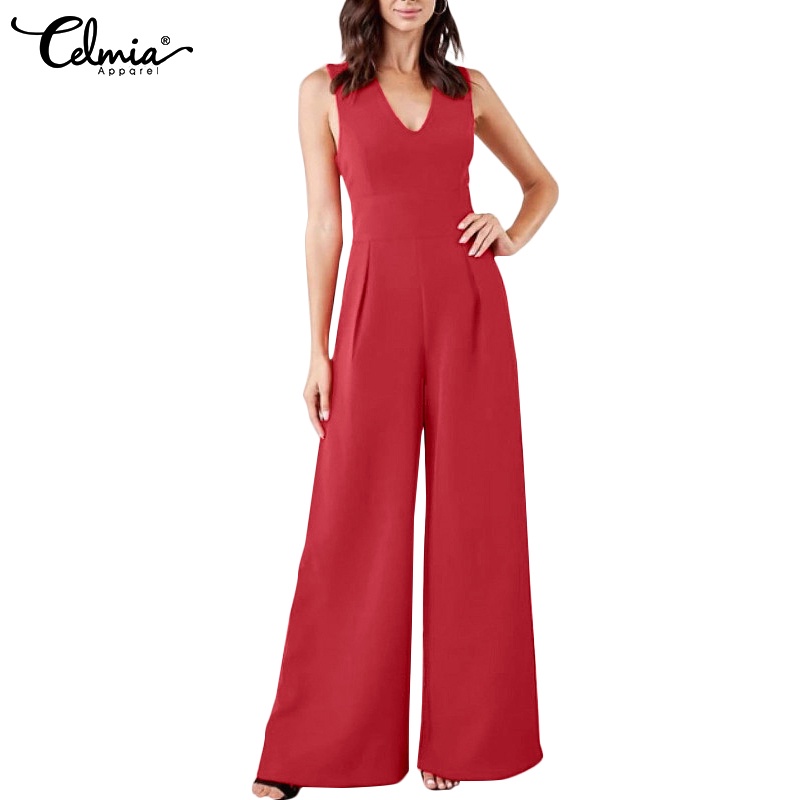 Áo liền quần CELMIA sát nách cổ chữ V ống rộng thời trang dành cho nữ