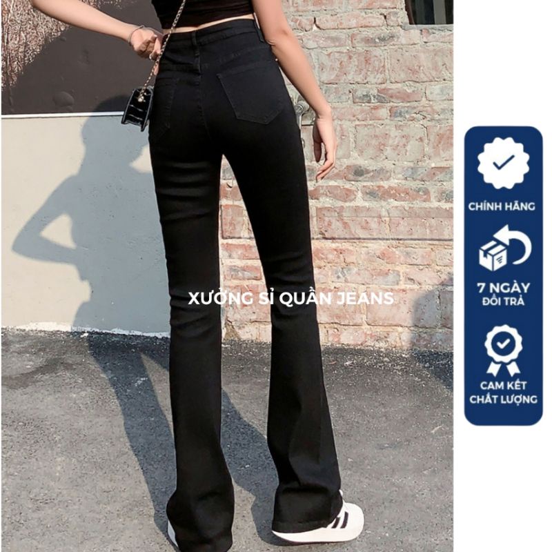 Quần jeans loe cạp cao phom dài may gấu chất bò dãn hack chân | BigBuy360 - bigbuy360.vn
