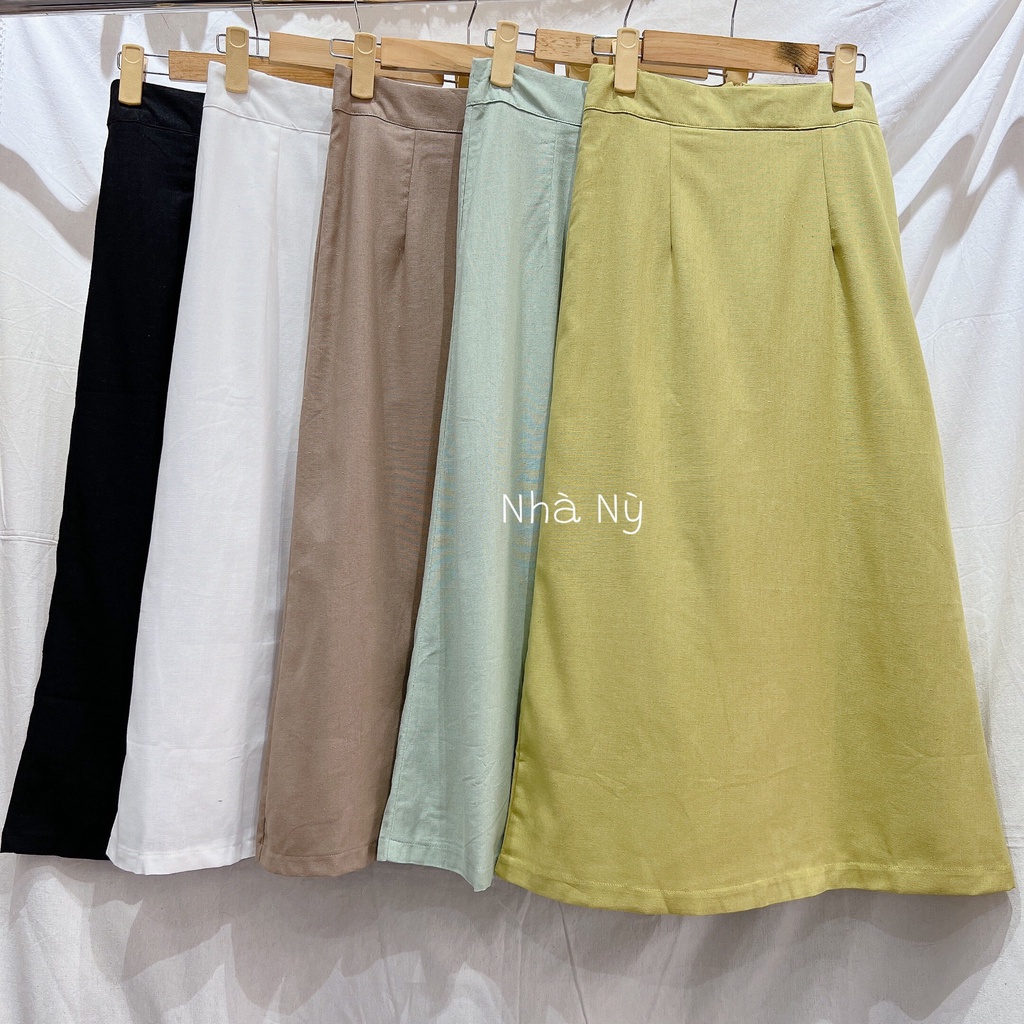 LOVI SHOP- Chân váy midi suông dài xẻ sau chất linen Kochi Skirt