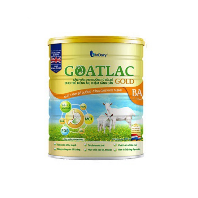 Sữa dê Goatlac gold BA cho trẻ biếng chậm tăng cân 800gam (mẫu mới)