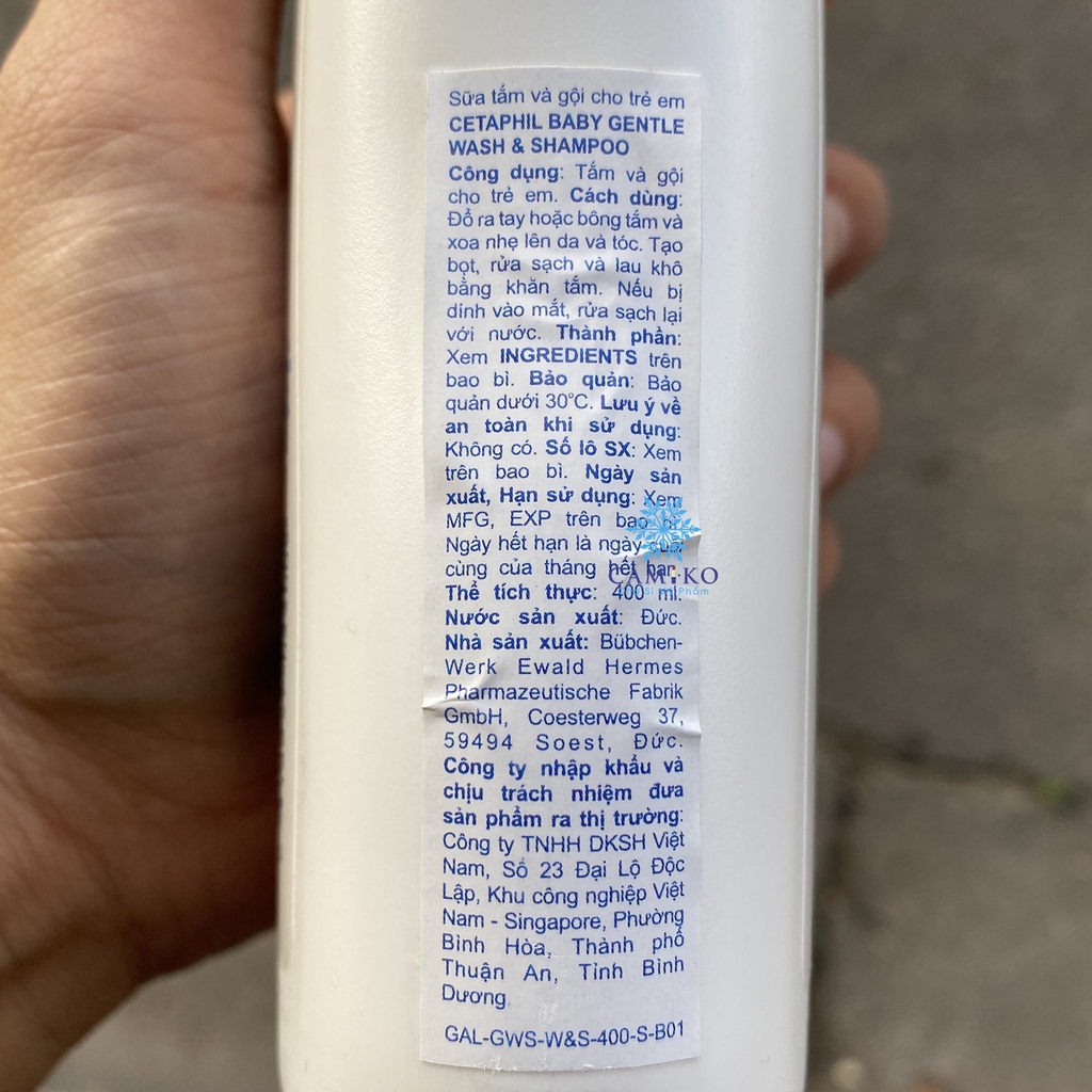 (Date 9/2023)Sữa Tắm Gội Toàn Thân Cetaphil Baby Gentle Wash Shampoo 2 in 1 (400ml)