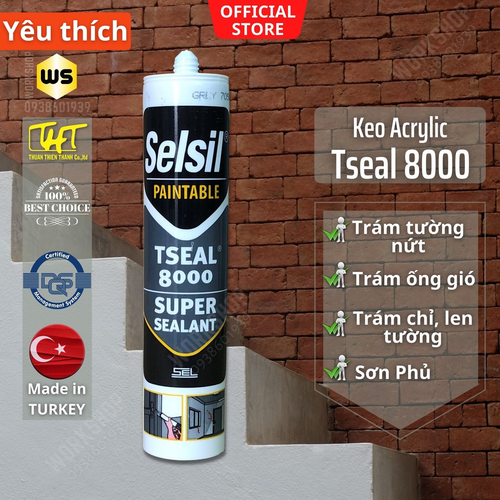 Keo vá tường, trám tường và khe nứt, chống thấm gốc Acrylic Selsil TSEAL 8000