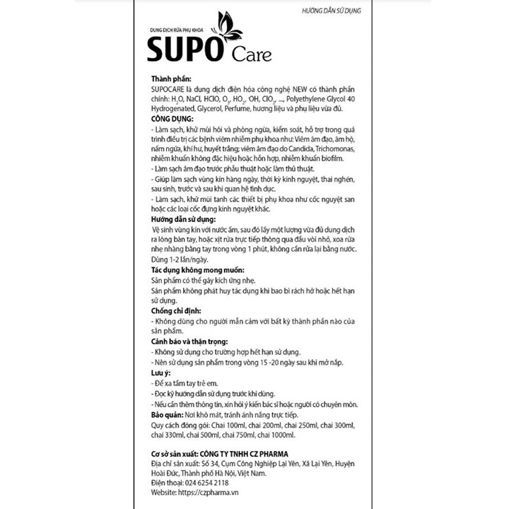 Dung Dịch Rửa Phụ Khoa SUPO Care (Chai 330ml) - Ngừa Viêm Nhiễm, Nấm Ngứa - Coastlinecare Pharmacy