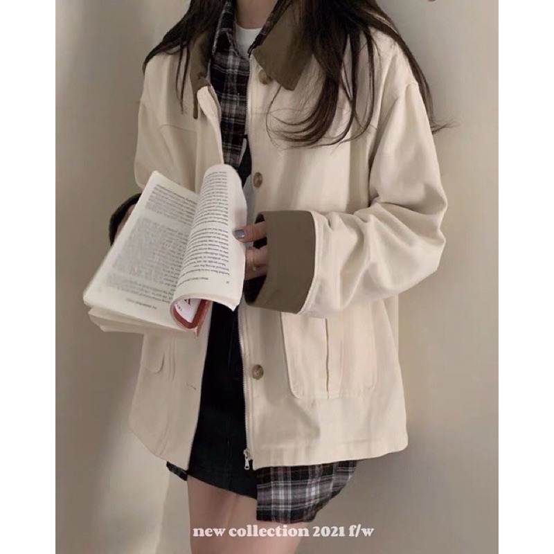 Áo khoác ngoài cổ sơ mi phong cách Vintage
