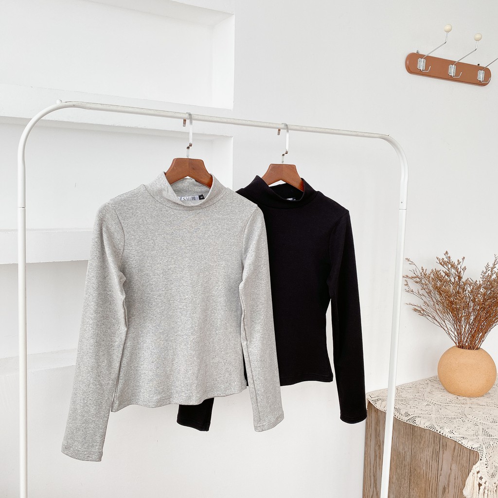 Áo thun cổ lọ xám