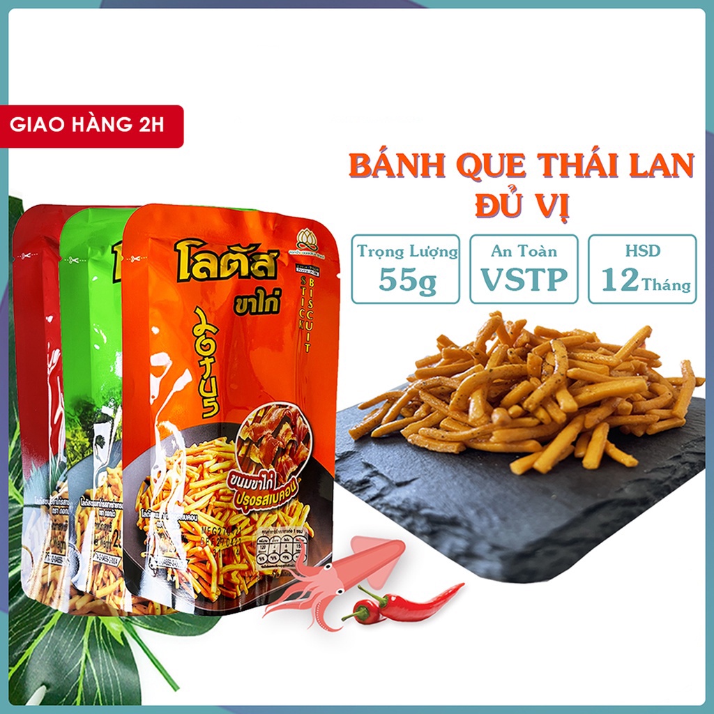 Bánh que Thái Lan Lotus Biscuit Stick gói 50g, Bim Bim Que thái đủ vị,  snack que thái lan chính hãng Tasty Food