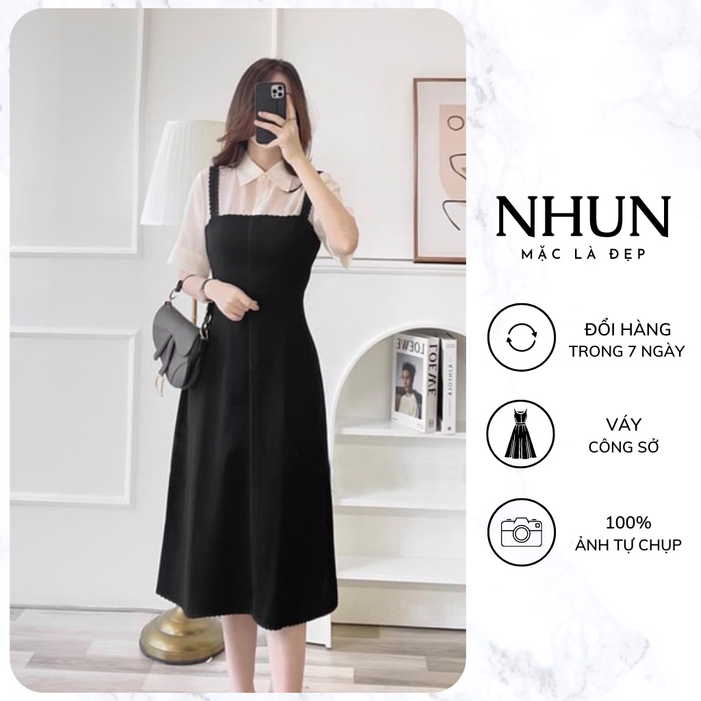 Váy sơ mi công sở nữ cao cấp NhunFashion Đầm nữ thiết kế cổ đức phối tơ chạy ren thanh lịch chất đẹp mềm mịn cao cấp N8