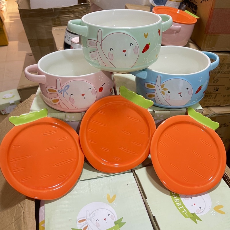Bát ăn cơm Bát chè Đĩa sứ chén dĩa sứ dễ thương cute Decor Âu Thố thổ nắp sứ siêu nét siêu đẹp