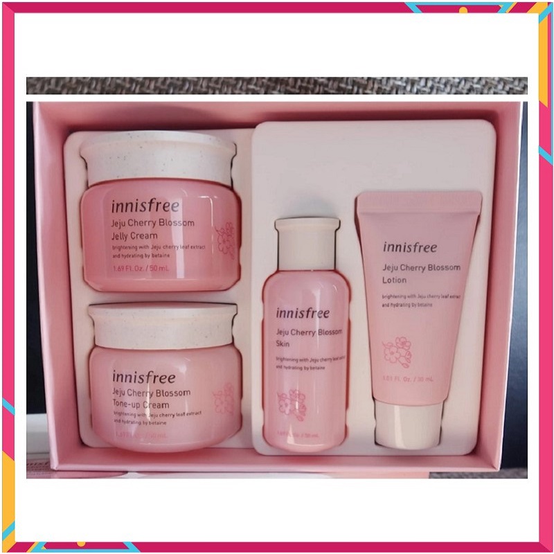 [ Chuẩn 100% ] Bộ Dưỡng Ẩm Trắng Da Hoa Anh Đào Innisfree Jeju Cherry Blossom Cream Duo, 4 Lọ, Giúp Da Săn Chắc Khỏe Đẹp